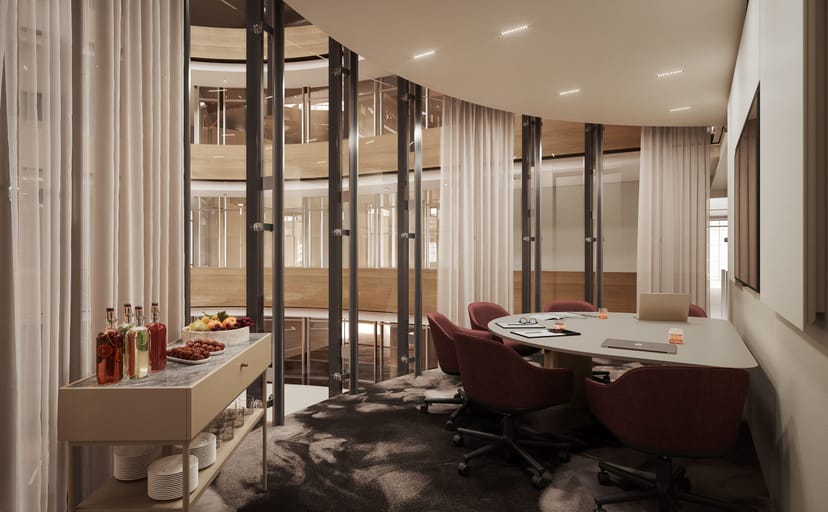 SIXA Lounge boardroom meeting space with private breakout areas for high-stakes corporate events.