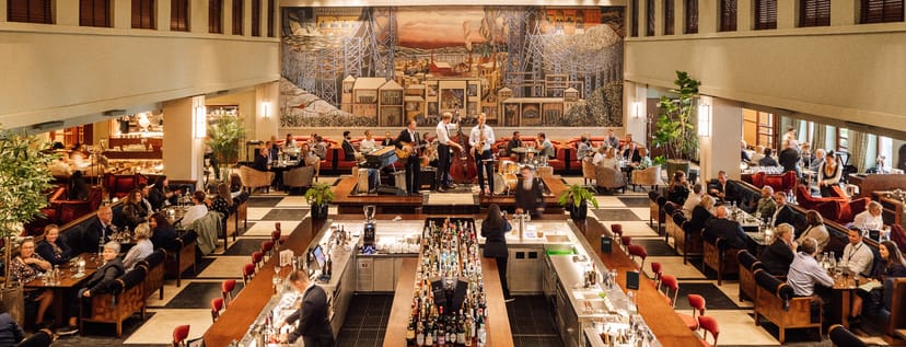 Sommerro cafe interior, elegant Art Deco architecture, luxury event venue, hospitality design.
