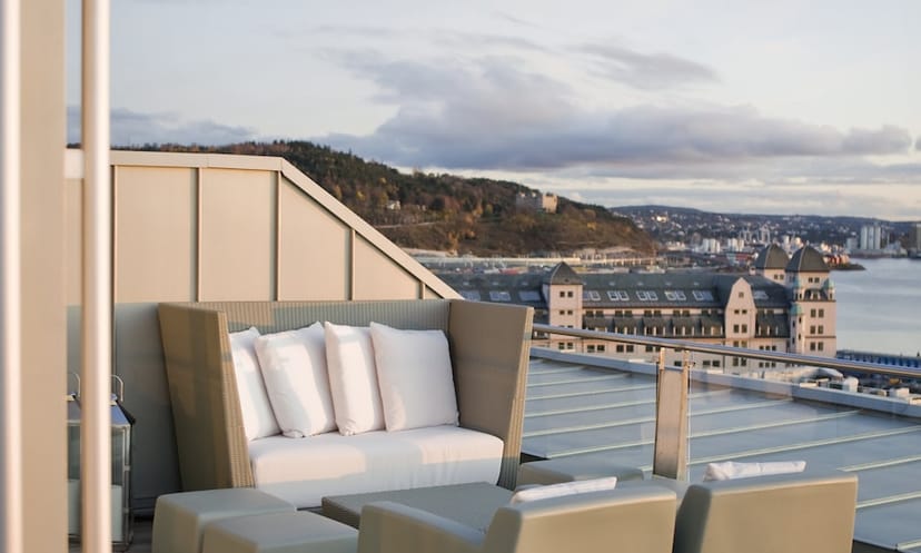 Thon Hotel Panorama rooftop suite with harbor view for VIP executive retreats and networking events.