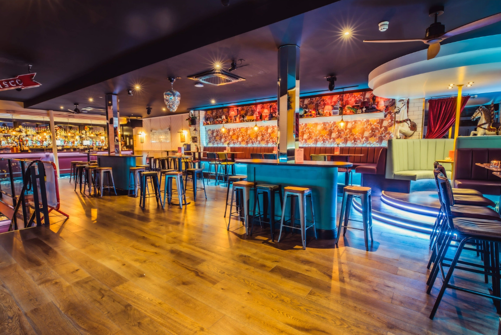 Vibrant venue hire in Simmons Shoreditch, modern design for networking events and gatherings.