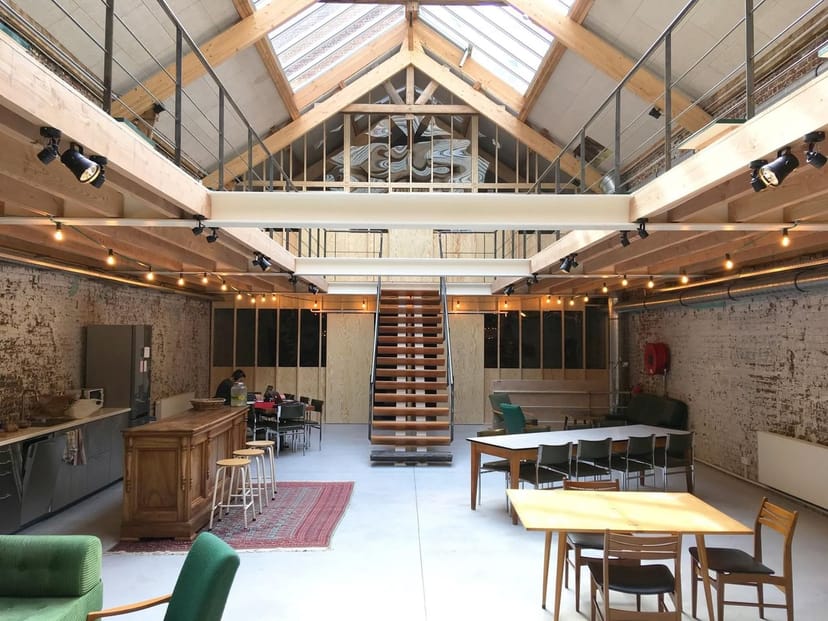 Industrial-chic Palazzo co-working space for creative workshops and networking events.