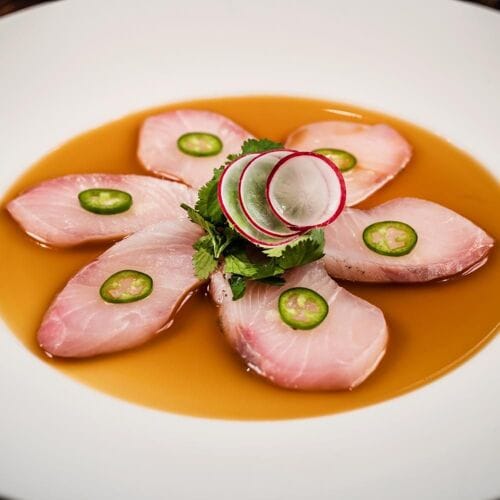 Yellowtail sashimi appetizer at Matsuhisa Munich for VIP dinner networking events.