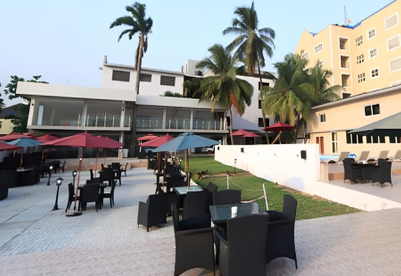 Outdoor terrace at Tivoli Garden Ikoyi for corporate mixers and networking cocktail events.