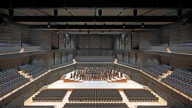 Isarphilharmonie concert hall with tiered theater seating for keynote events and award ceremonies.