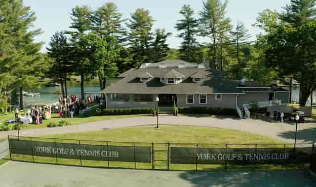 York Golf Club clubhouse with waterfront view, ideal for corporate retreats and golf tournaments.