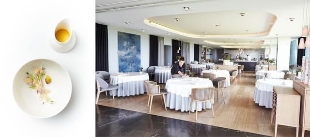 Inspirationskøkkenet at Geranium: elegant table setting for an intimate corporate banquet.