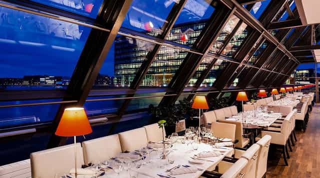 Harbour Hotel restaurant with floor-to-ceiling glass windows for gala or corporate dinner events.