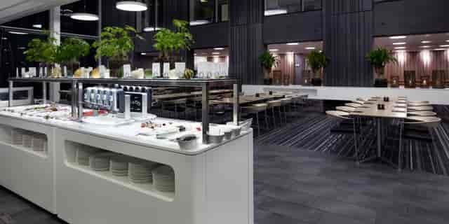 Modern buffet setup at Restaurant BARK for corporate lunches and conference catering.