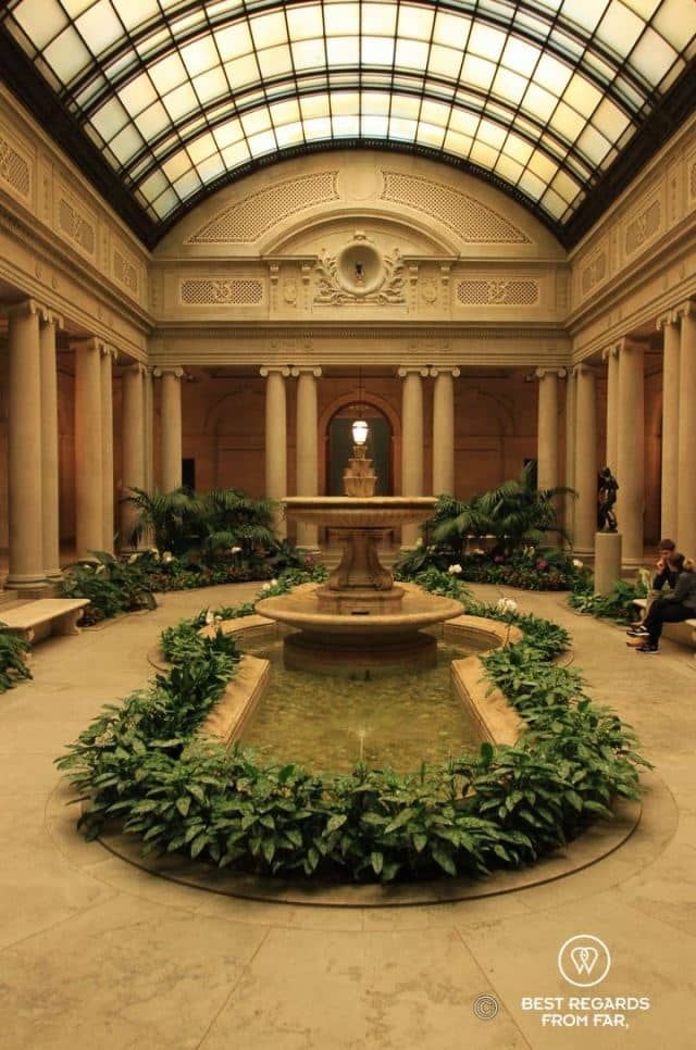 Neoclassical Garden Court with fountain for upscale networking events and cocktail receptions.