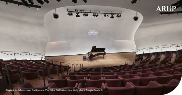 Stephen A. Schwarzman Auditorium with minimalist seating for upscale presentations and performances.