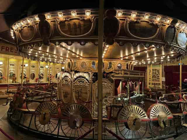 Vintage carousel at Museum of Fairground Art for immersive brand activations and thematic galas.