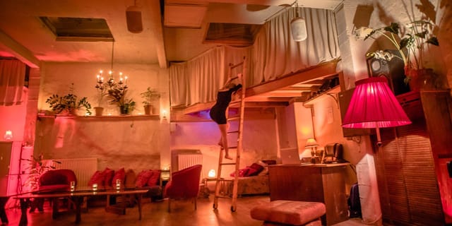 Loft Lechapelais function room with multi-level ladder access for corporate events and workshops.