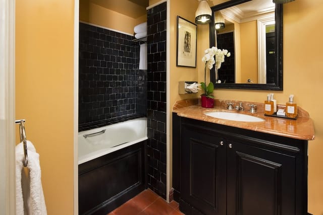 Luxury hotel suite bathroom, Hôtel Villa d'Estrées, boutique accommodation and travel lodging.