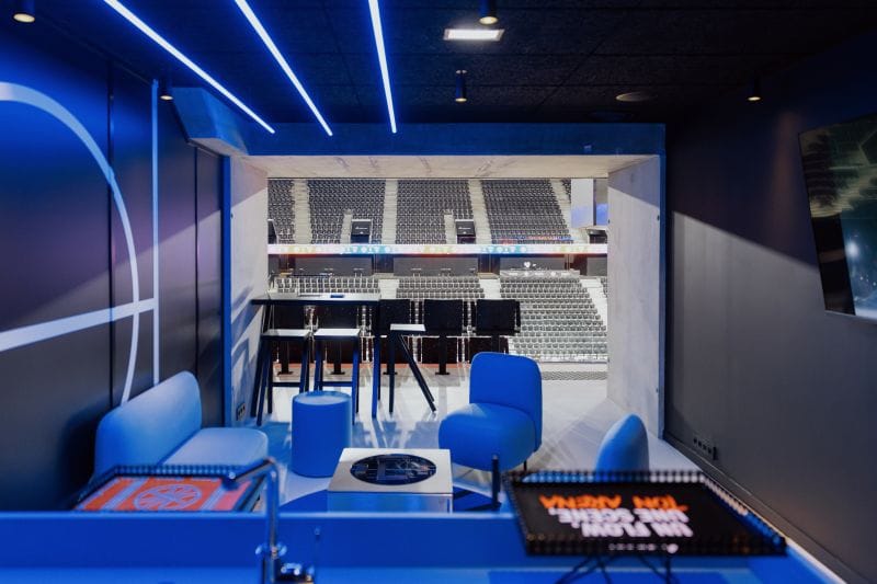 Adidas Arena Loge Panorama: VIP hospitality suite with stadium views for corporate events.