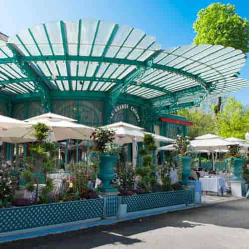 Belle Époque outdoor restaurant venue for corporate luncheons and elegant weddings.
