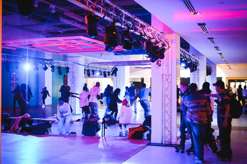 Grand Bleu dance hall with overhead truss lighting for corporate events and social parties.
