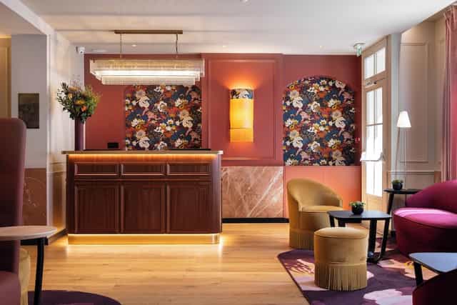 Boutique hotel lobby at The Mayflower, ideal for VIP arrivals and executive retreat registration.
