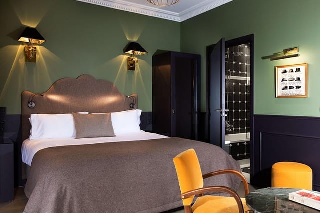 Boutique hotel room with bold design for VIP accommodations and corporate event housing.