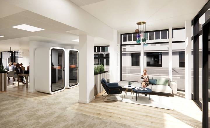 Wellio Lyon Part-Dieu breakout space with private pods for coworking and corporate events.