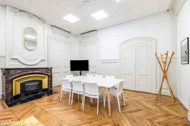 Marine in Cocoon Terreaux boardroom: Haussmann architecture for hybrid corporate meetings.
