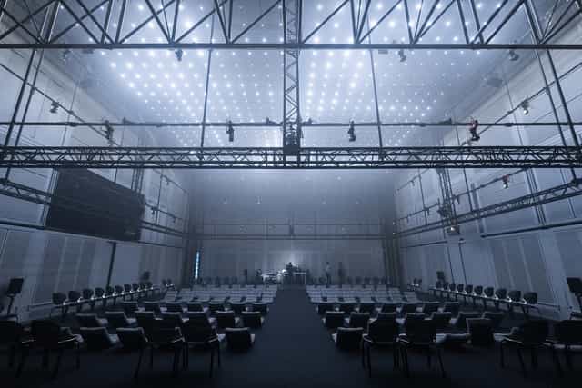 Centre Pompidou auditorium with overhead rigging, perfect for corporate keynotes or product launches.