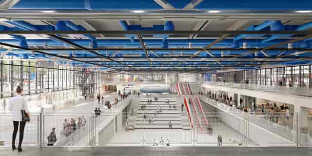 Centre Pompidou Forum: industrial event space with tiered seating for conferences and meetings.