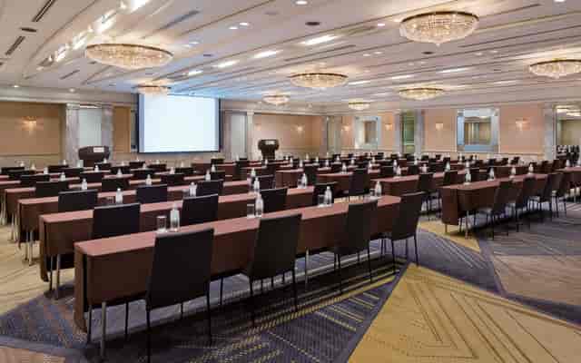 Classroom-style Crystal Room at Hyatt Regency Tokyo for corporate conferences and plenary sessions.
