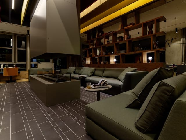 Luxury lounge at THE ROOF Dusseldorf for executive breakout sessions and VIP hospitality.