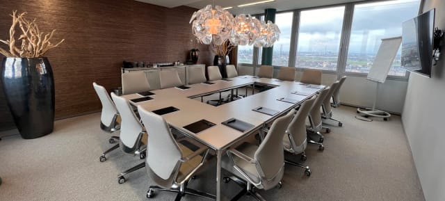 U-shape board meeting at Terrace in THE SKY, Dreischeibenhaus with modern premium lighting.