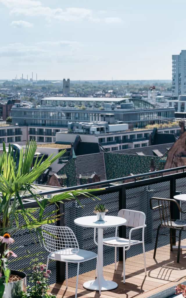 Rooftop terrace with city views for corporate cocktail receptions and VIP networking events.
