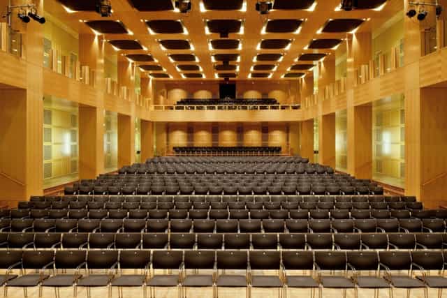 Robert-Schumann-Saal concert hall with tiered theater seating for keynote events and conferences.