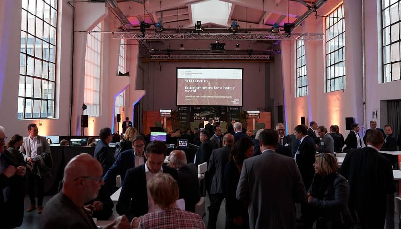 Glühofenhalle Areal Böhler: Industrial-chic corporate networking venue with high ceilings.