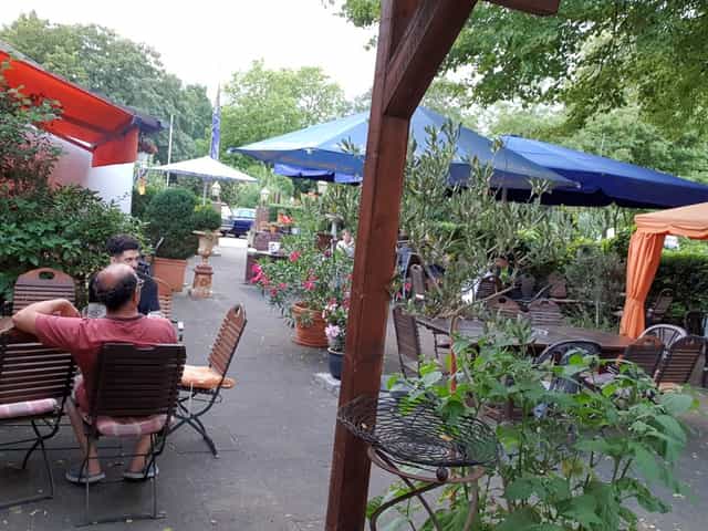 Outdoor beer garden patio for informal networking and corporate breakout sessions.