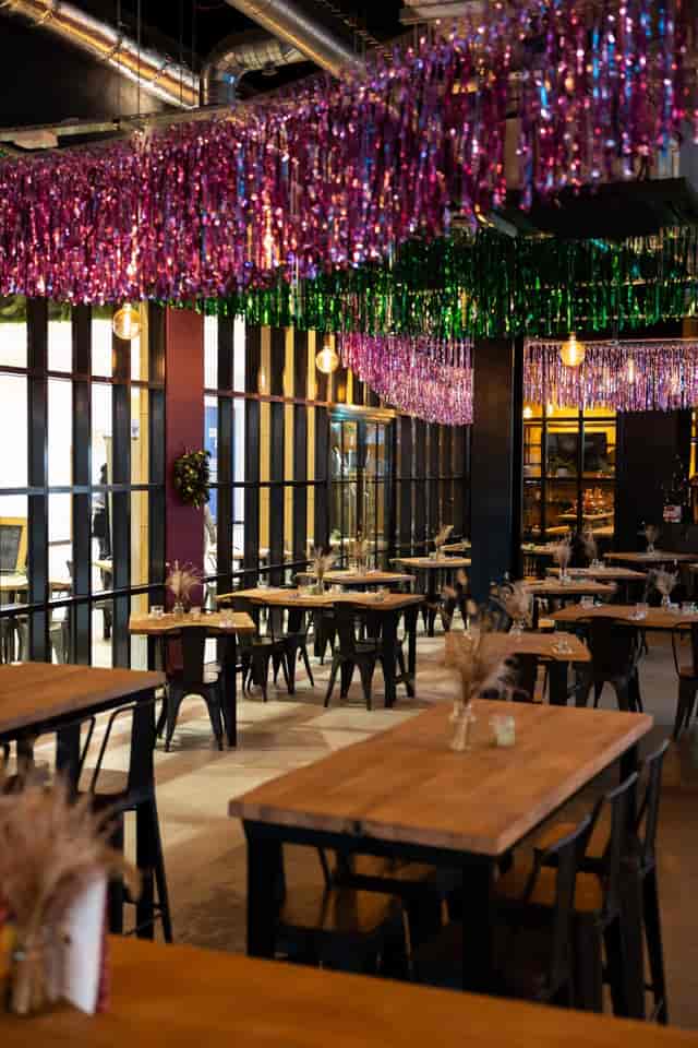 SHUFL Space 11 Central: Industrial chic dining room decorated for private parties and social events.
