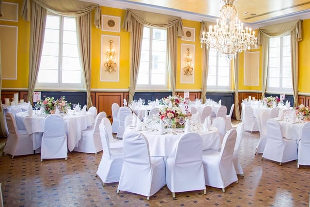 Margaux ballroom with elegant chandeliers for gala and banquet event hosting.