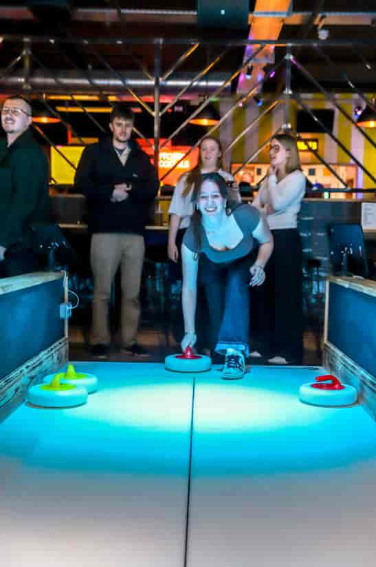 Team-building event at The Lodge, Cabot Circus, Bristol; vibrant venue for networking.