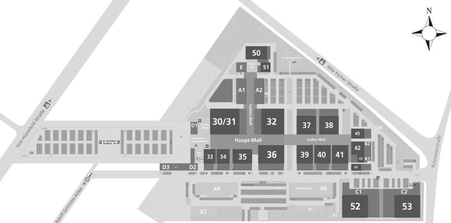 Studio 50 floor plan map at MMC Film & TV Studios Cologne for exhibition event logistics.