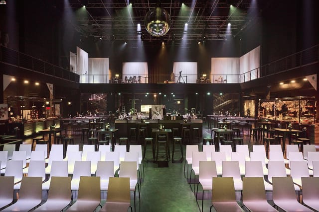Studio 50 industrial venue with mezzanine, perfect for awards galas and product launches.