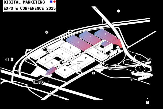 DMEXCO conference center floor plan highlighting hall layout and transit for trade show planning.