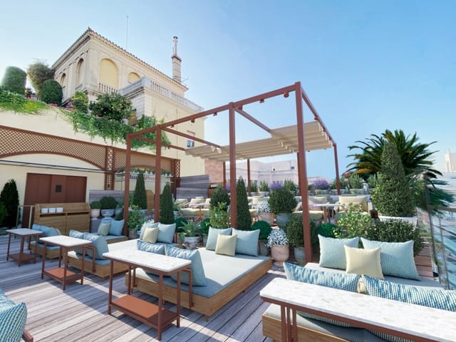 La Terraza del Central rooftop bar with lounge seating for networking and cocktail events.