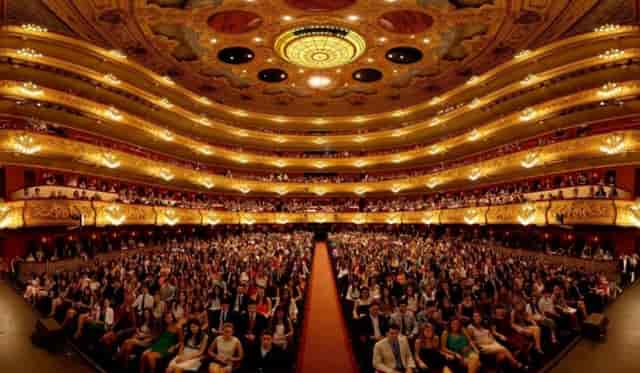 Tiered performing arts theater in Ronda Barcelona for corporate keynote and awards ceremony.
