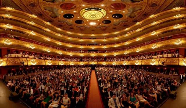 Tiered performing arts theater in Ronda Barcelona for corporate keynote and awards ceremony.
