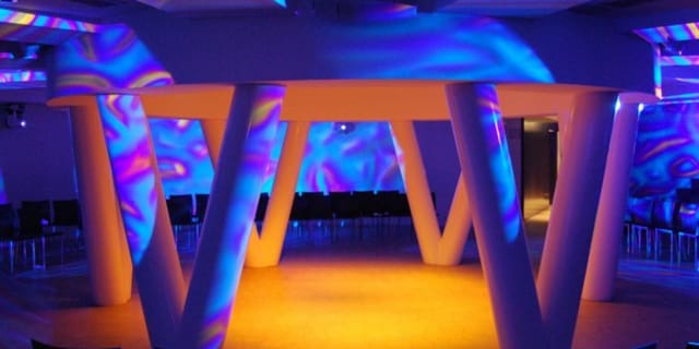 Esferic venue with projection mapping for immersive corporate events and avant-garde conferences.