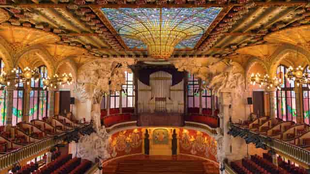 Palau de la Música Catalana auditorium, ornate historic venue for premium galas and product launches.
