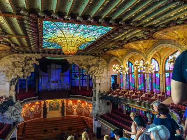Ornate Palau de la Música Catalana concert hall for exclusive gala events and performances.