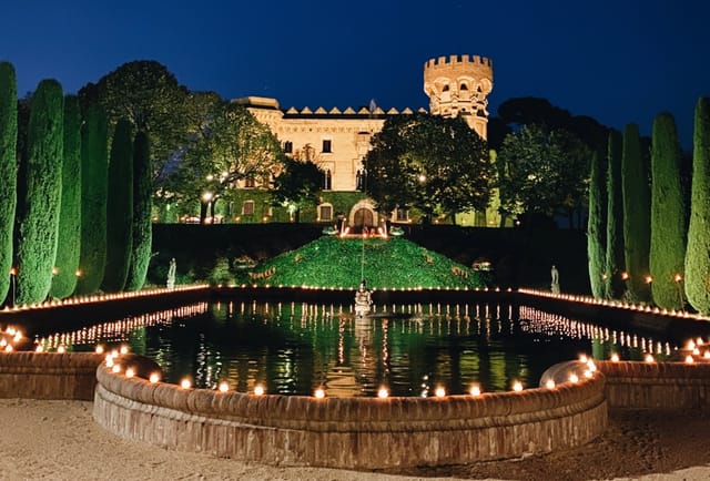Invernadero at Castell de Sant Marçal: Luxury gala venue with dramatic architectural lighting.