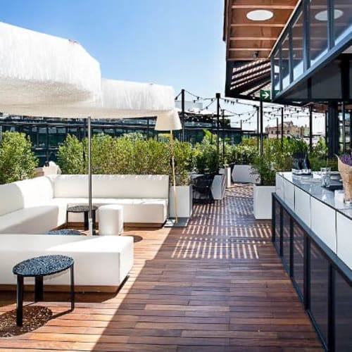 Verbena Terrace rooftop breakout space with lounge seating for networking and cocktail events.