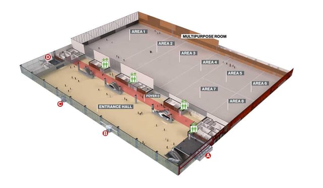 CCIB Barcelona Level P2: Flexible exhibition space and registration hall for corporate events.