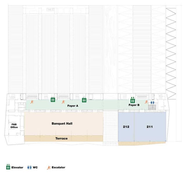 CCIB Barcelona Level P2 floor plan: banquet hall and breakout rooms for corporate conferences.