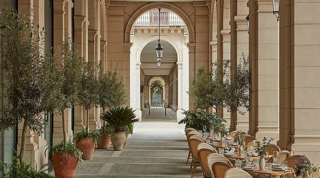 Outdoor terrace at The Gallery in Borneta, ideal for upscale cocktail receptions and event dining.